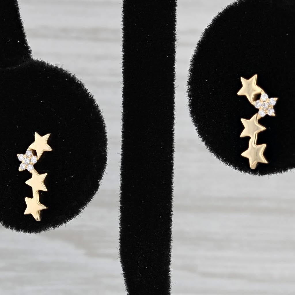 Gray New Diamond Falling Stars Earrings 14k Yellow Gold Celestial Pierced Studs