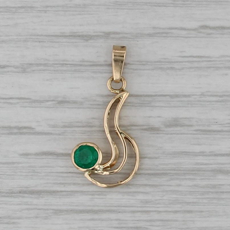 0.35ct Emerald Drop Pendant 18k Yellow Gold Round Solitaire