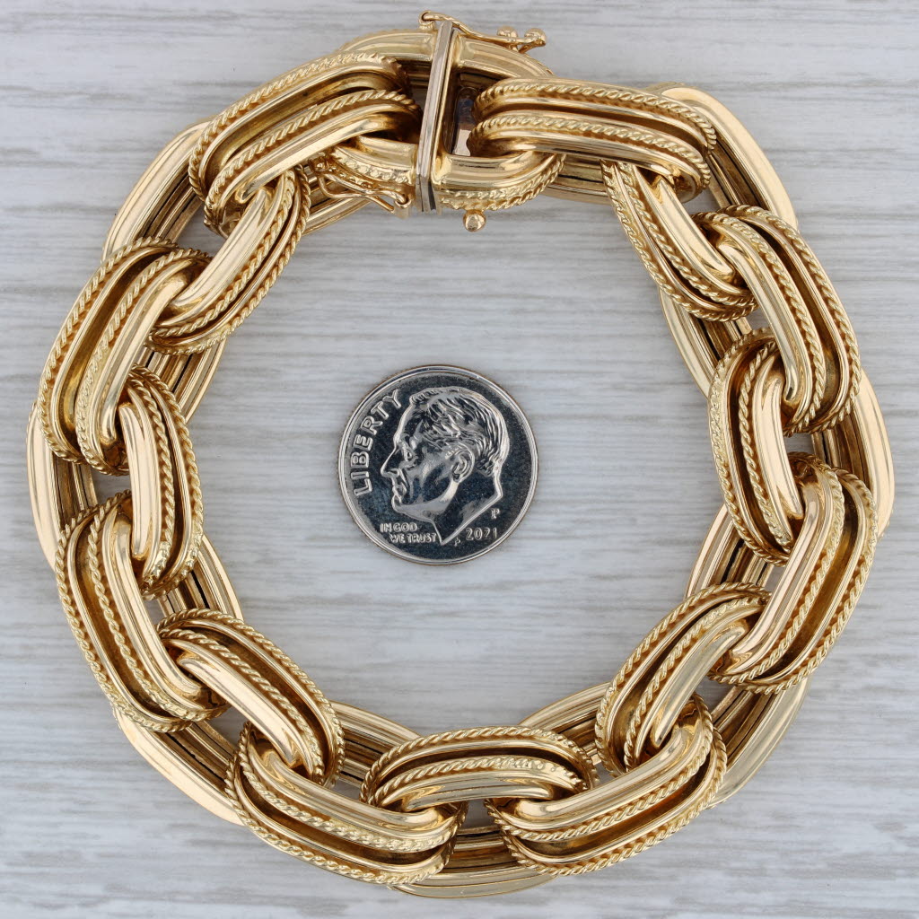 Gray Chunky Cable Chain Bracelet 18k Yellow Gold 7" 14.2mm