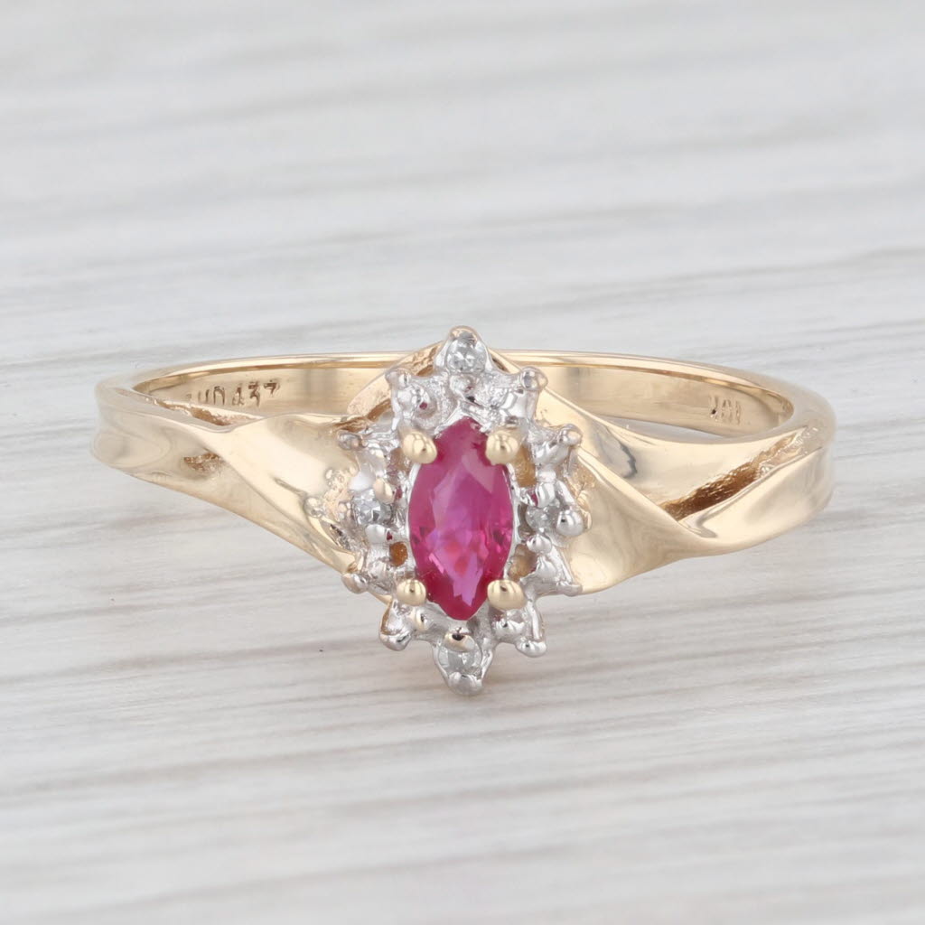 Light Gray 0.20ctw Ruby Marquise Diamond 10k Yellow Gold Size 6.75 Ring