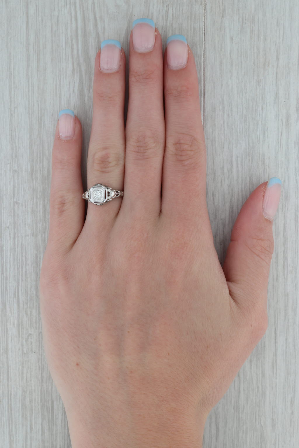 Dark Gray Art Deco 0.25ct Diamond Engagement Ring 18k 14k White Gold Size 7