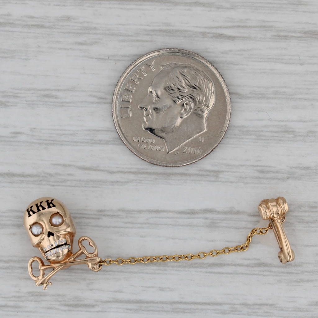 Gray Kappa Kappa Kappa Skull Badge 10k Gold Pearls Tri Kappa Pin