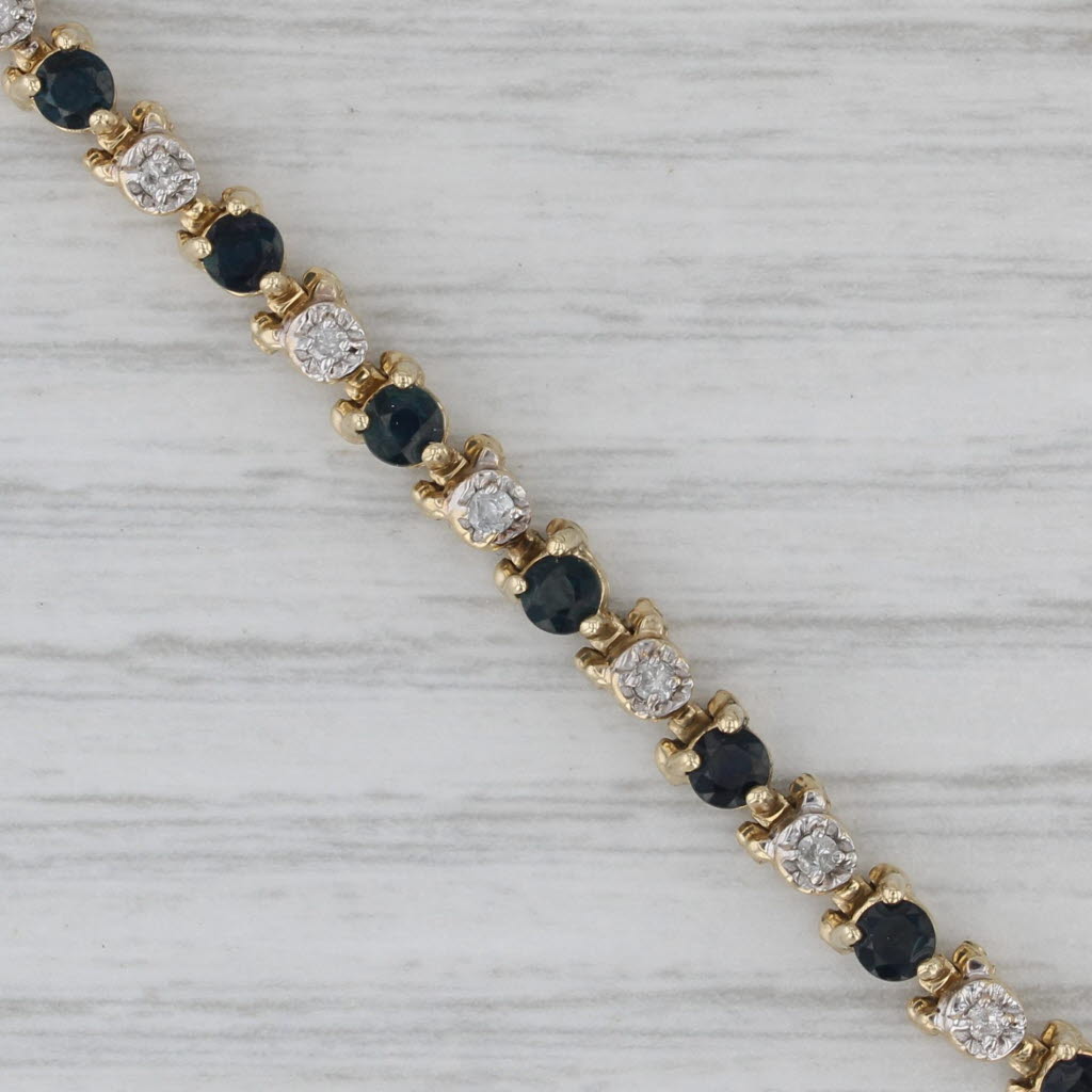 Gray 3ctw Blue Sapphire Diamond Tennis Bracelet 14k Yellow Gold 6.75" 3.9mm