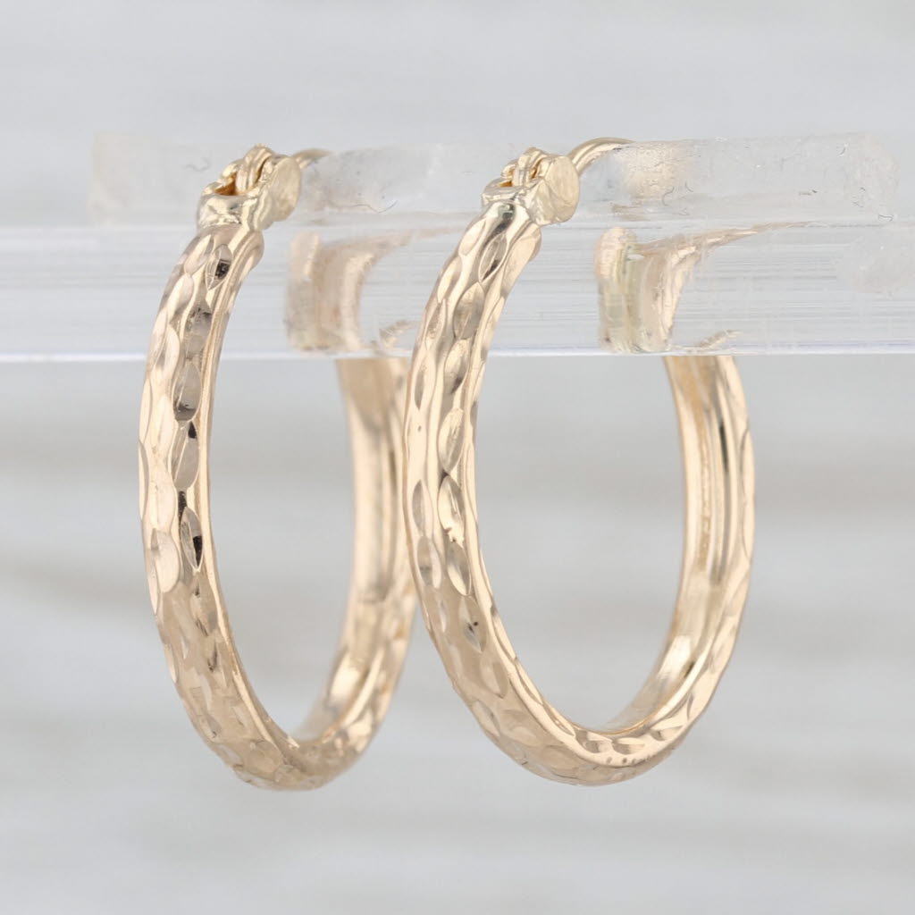 Patterened Hoop Earrings 14k Yellow Gold Small Round Snap Top Hoops