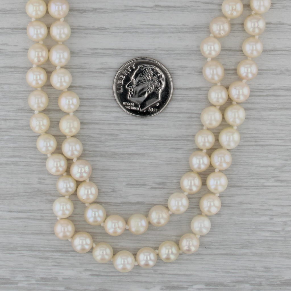 Vintage Cultured Pearl Bead Necklace Sapphire Flower Clasp 14k Gold 2 Strand