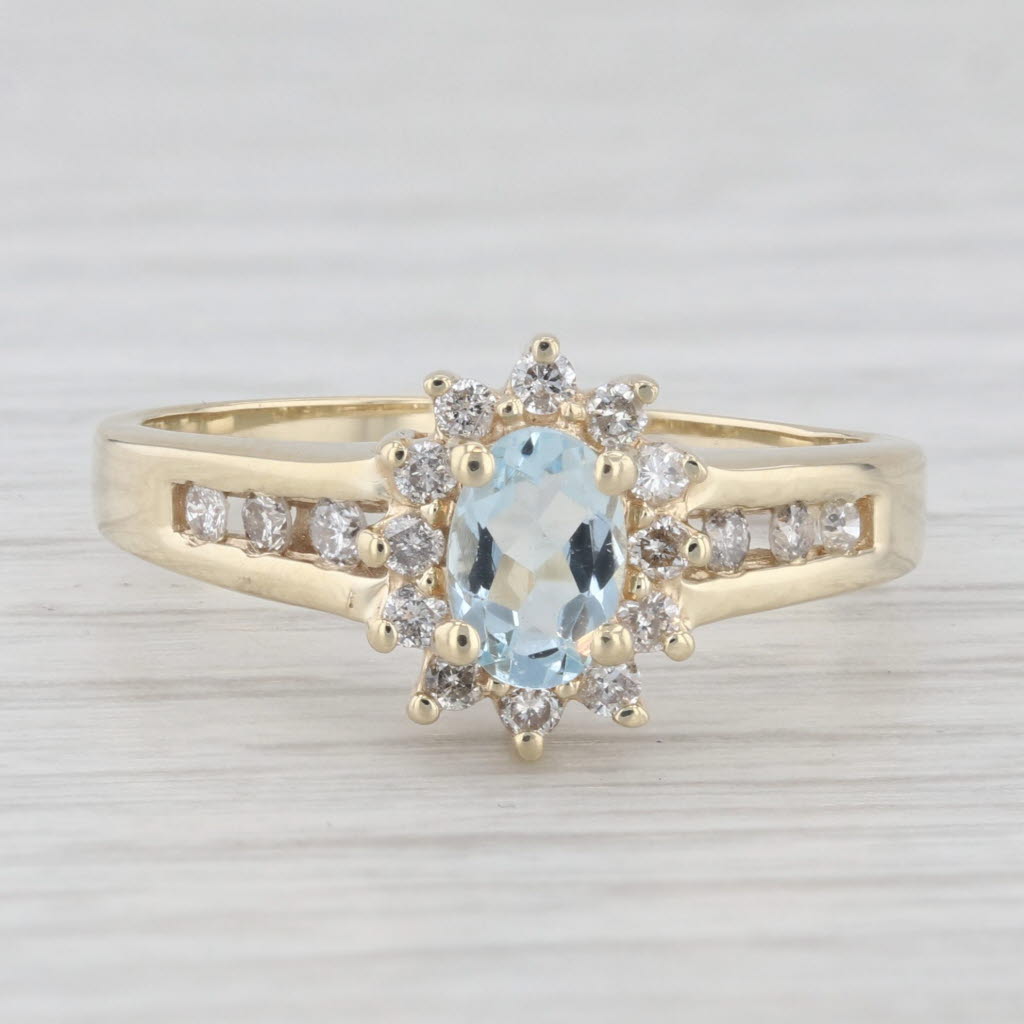 Light Gray 0.54ctw Aquamarine Diamond Halo Ring 10k Yellow Gold Size 8 Engagement