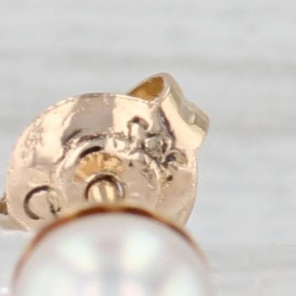 Cultured Pearl Stud Earrings 14k Yellow Gold 5.2mm Round Bead Solitaire Studs