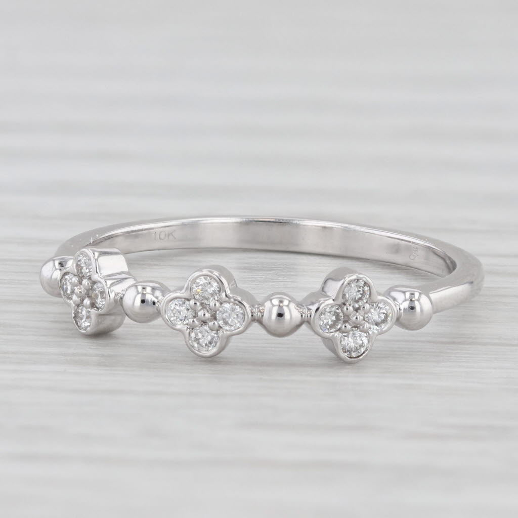 Light Gray New 0.15ctw Diamond Flower Clusters Ring 10k White Gold Size 7 Stackable