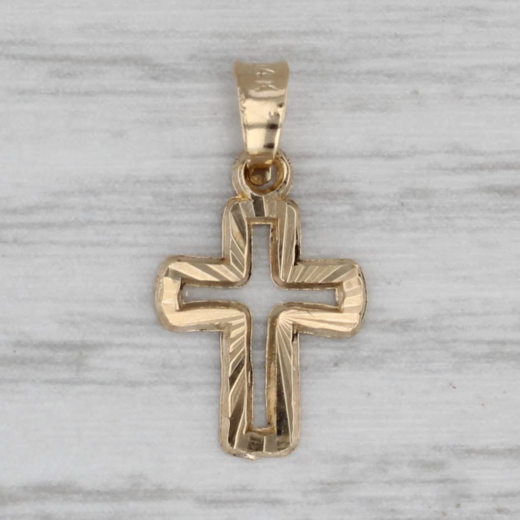 Gray Small Cross Pendant 14k Yellow Gold