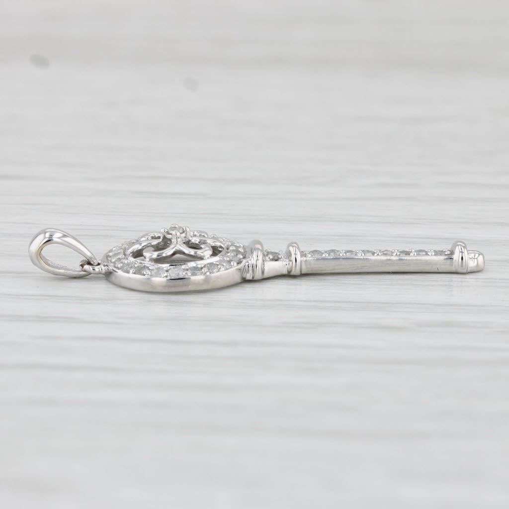 Light Gray 0.20ctw Diamond Skeleton Key Pendant 10k White Gold