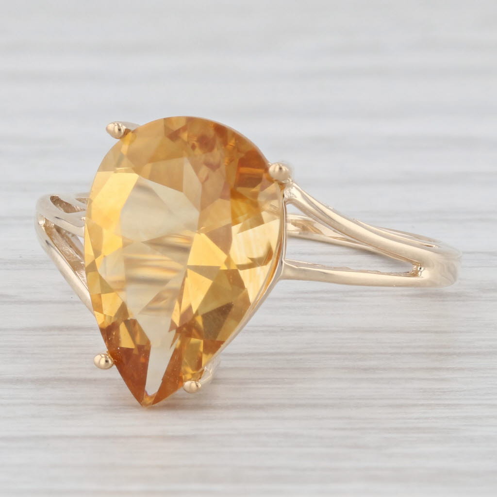 Light Gray 5.50ct Citrine Pear Solitaire Ring 10k Yellow Gold Size 9.25