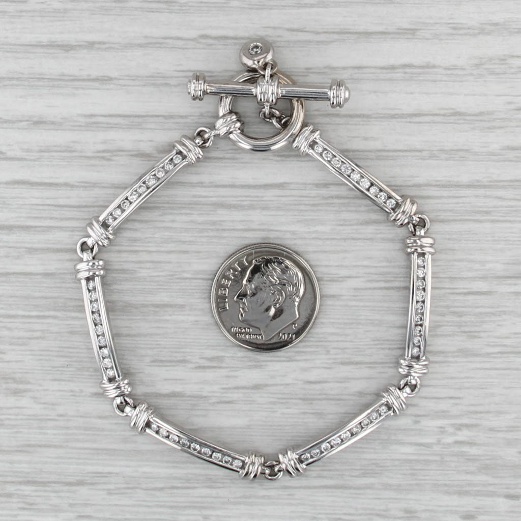 0.85ctw Diamond Bar Link Bracelet 14k White Gold 7" Toggle Clasp