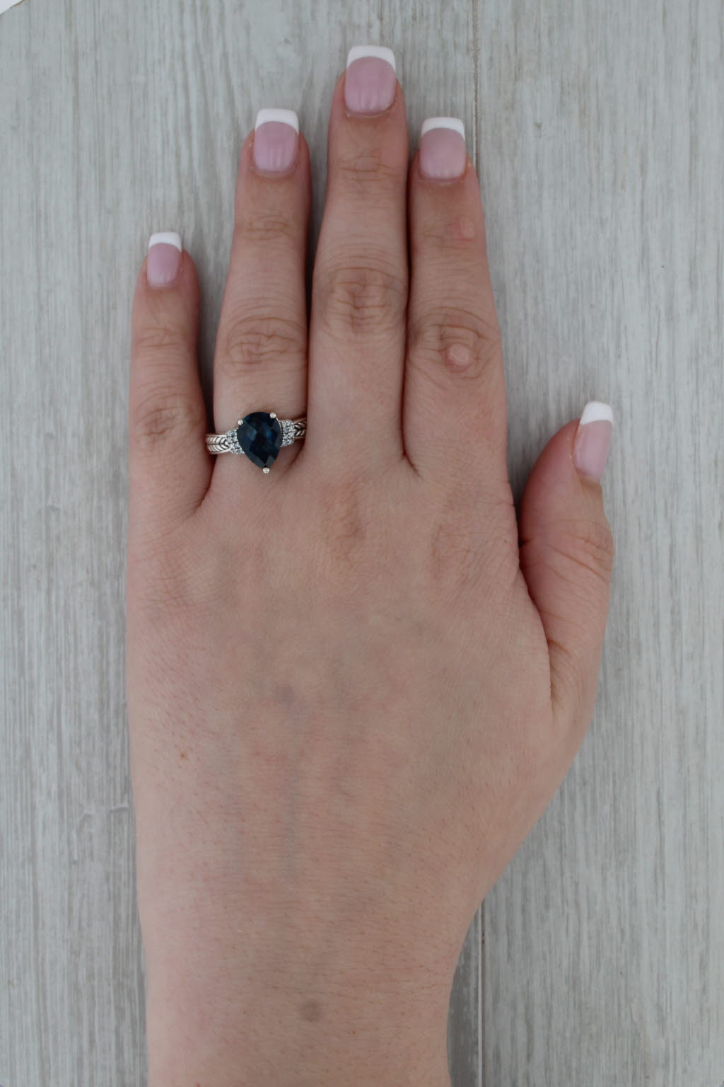 Effy 2.96ctw Pear London Blue Topaz Diamond Ring Sterling Silver Size 7 Teardrop