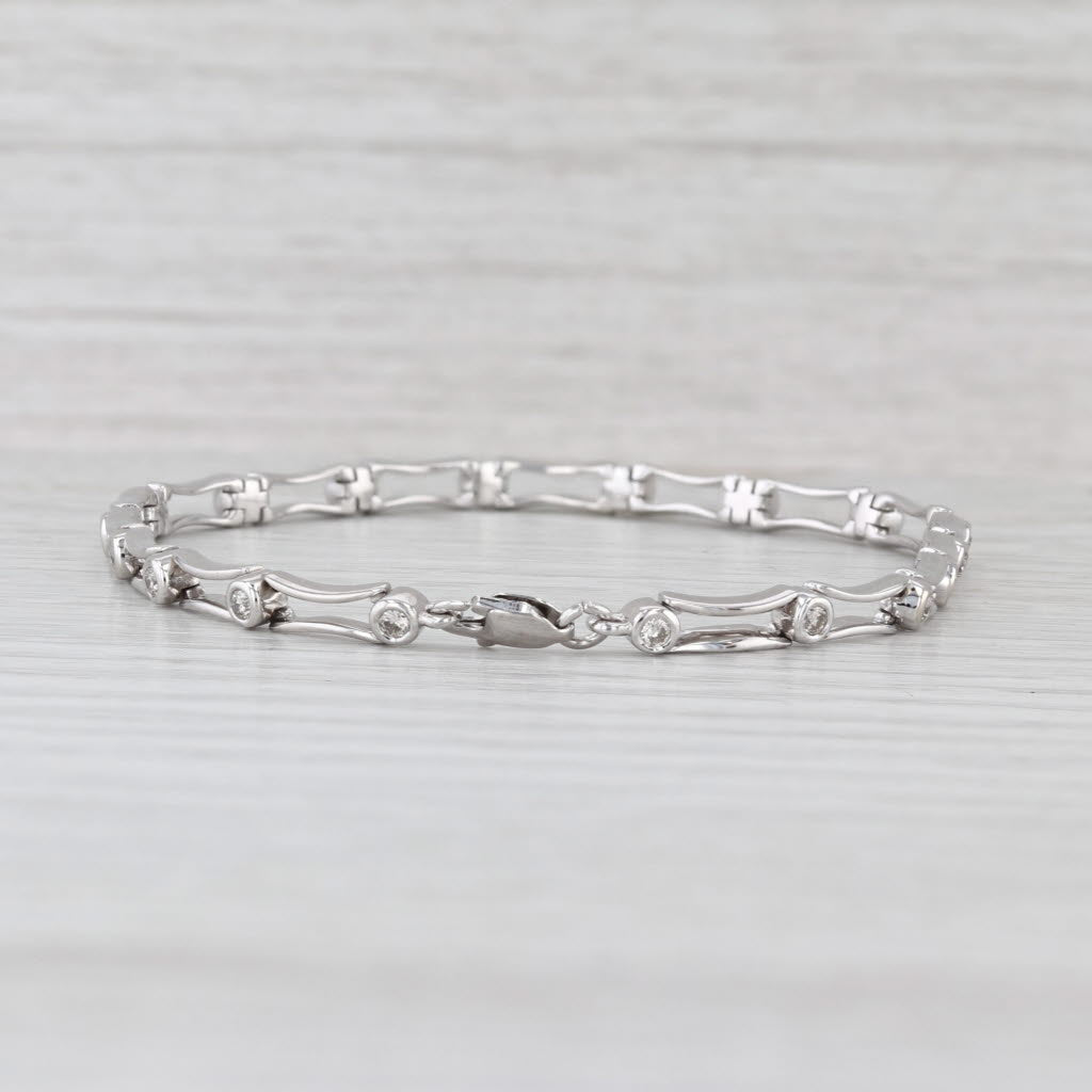 0.48ctw Diamond Bar Link Bracelet 14k White Gold 7" 3.5mm
