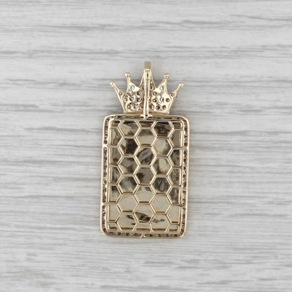 New 1.11ctw Diamond Crown Halo Engravable Pendant 10k Yellow Gold