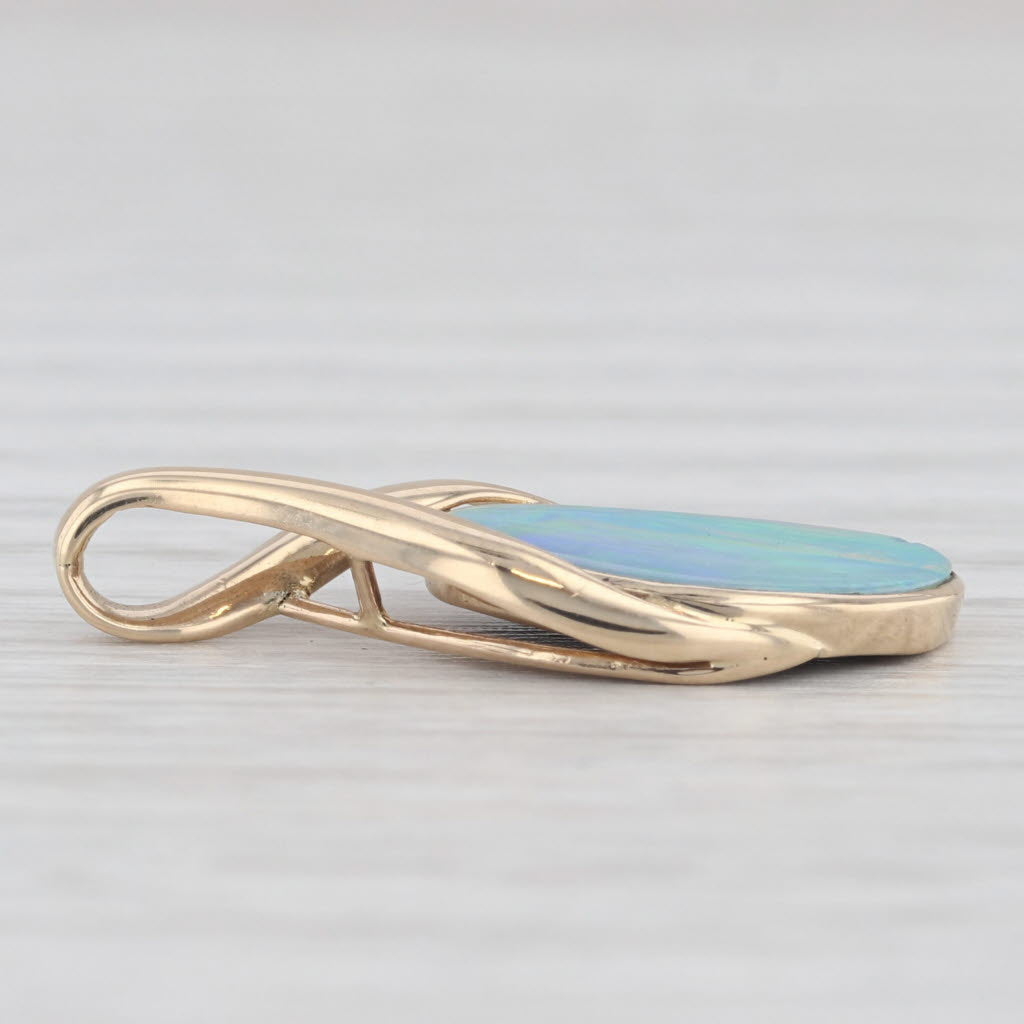 Light Gray Multicolor Opal Doublet Pendant 14k Yellow Gold