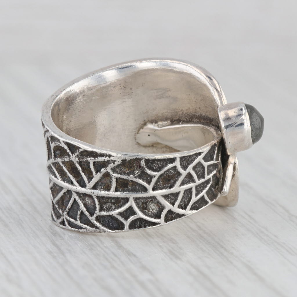 Gray Labradorite Leaf Wrap Ring Sterling Silver Size 8 Statement