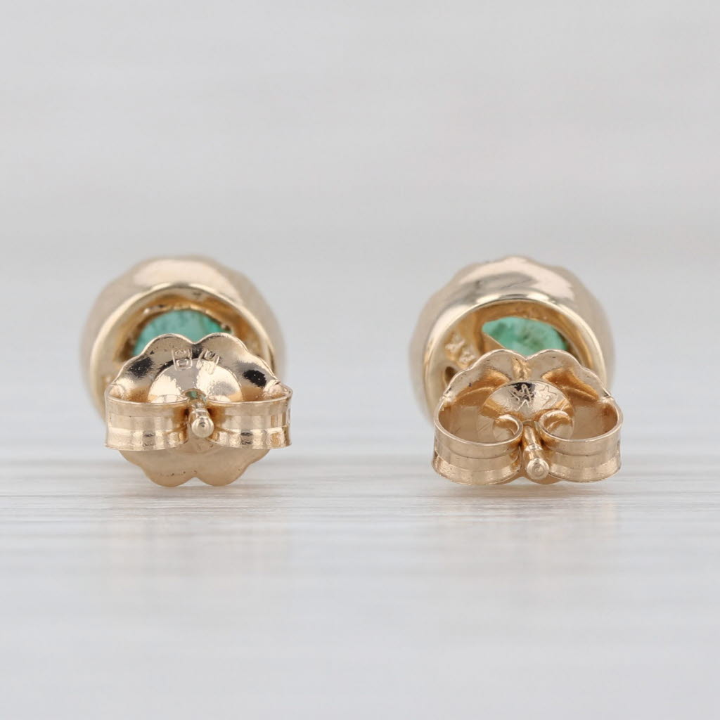 0.75ctw Emerald Diamond Halo Stud Earrings 14k Yellow Gold Round Studs
