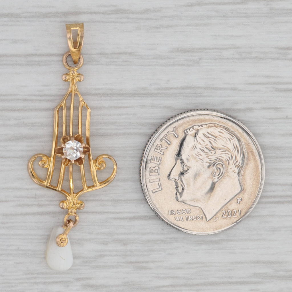 Gray Ostby Barton Lavalier Pendant 10k Gold Glass Mother of Pearl Vintage