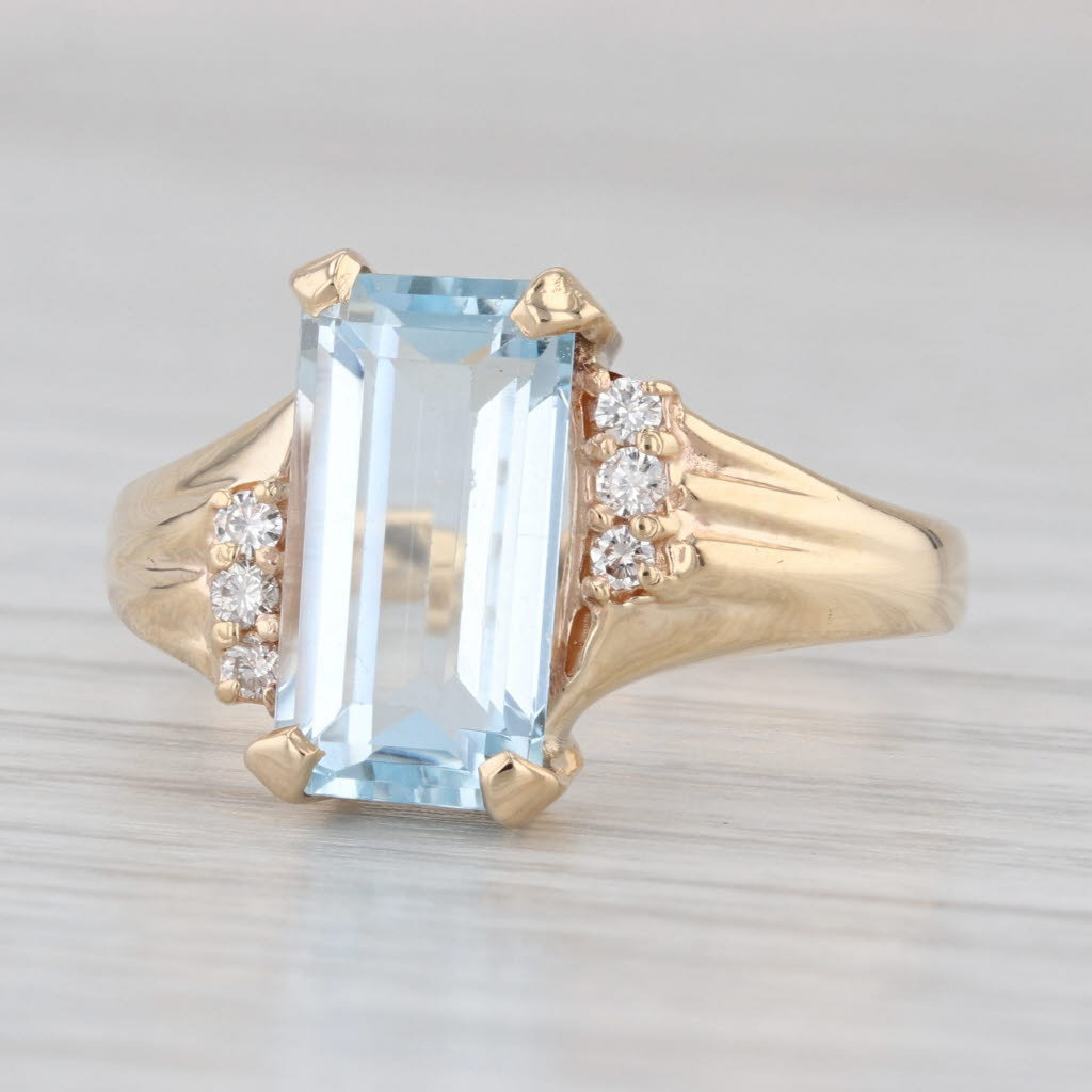 4.19ctw Blue Topaz Diamond Ring 14k Yellow Gold Size 9.5 Bypass