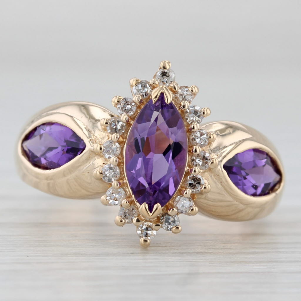 Gray 2.05ctw Marquise Amethyst Diamond Halo Ring 14k Yellow Gold Size 7