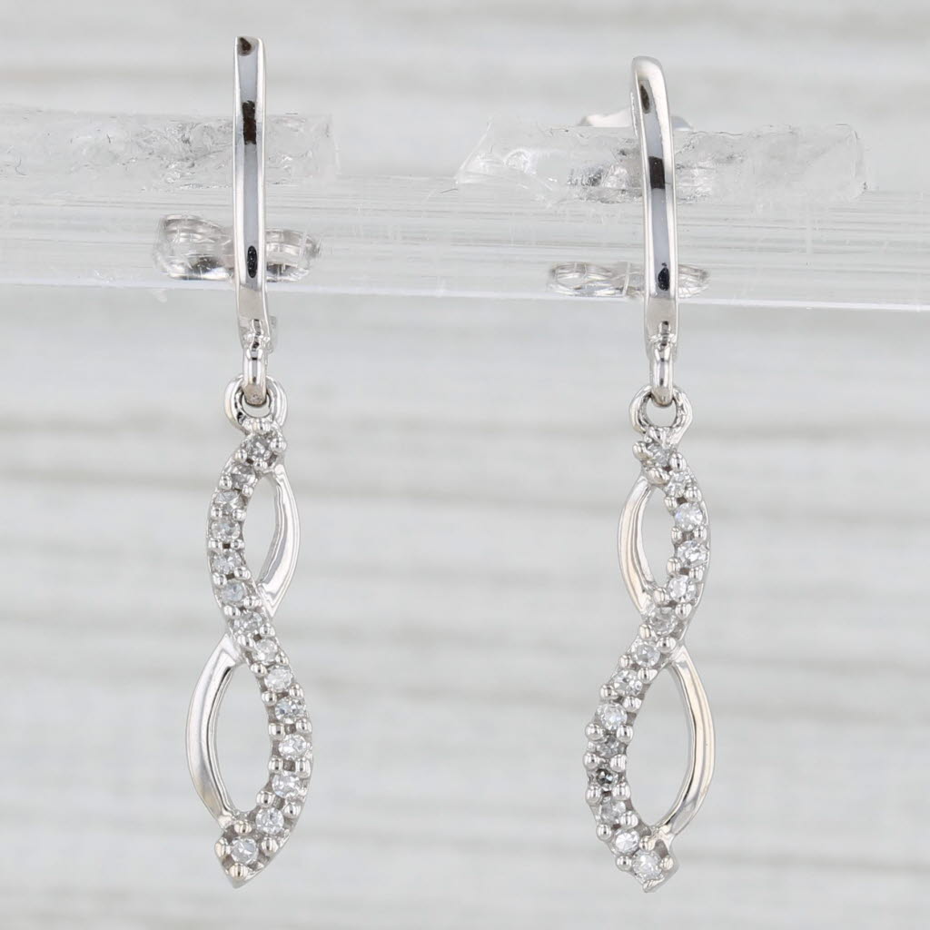 Light Gray Diamond Infinity Charm Dangle Earrings 10k White Gold Pierced Drops
