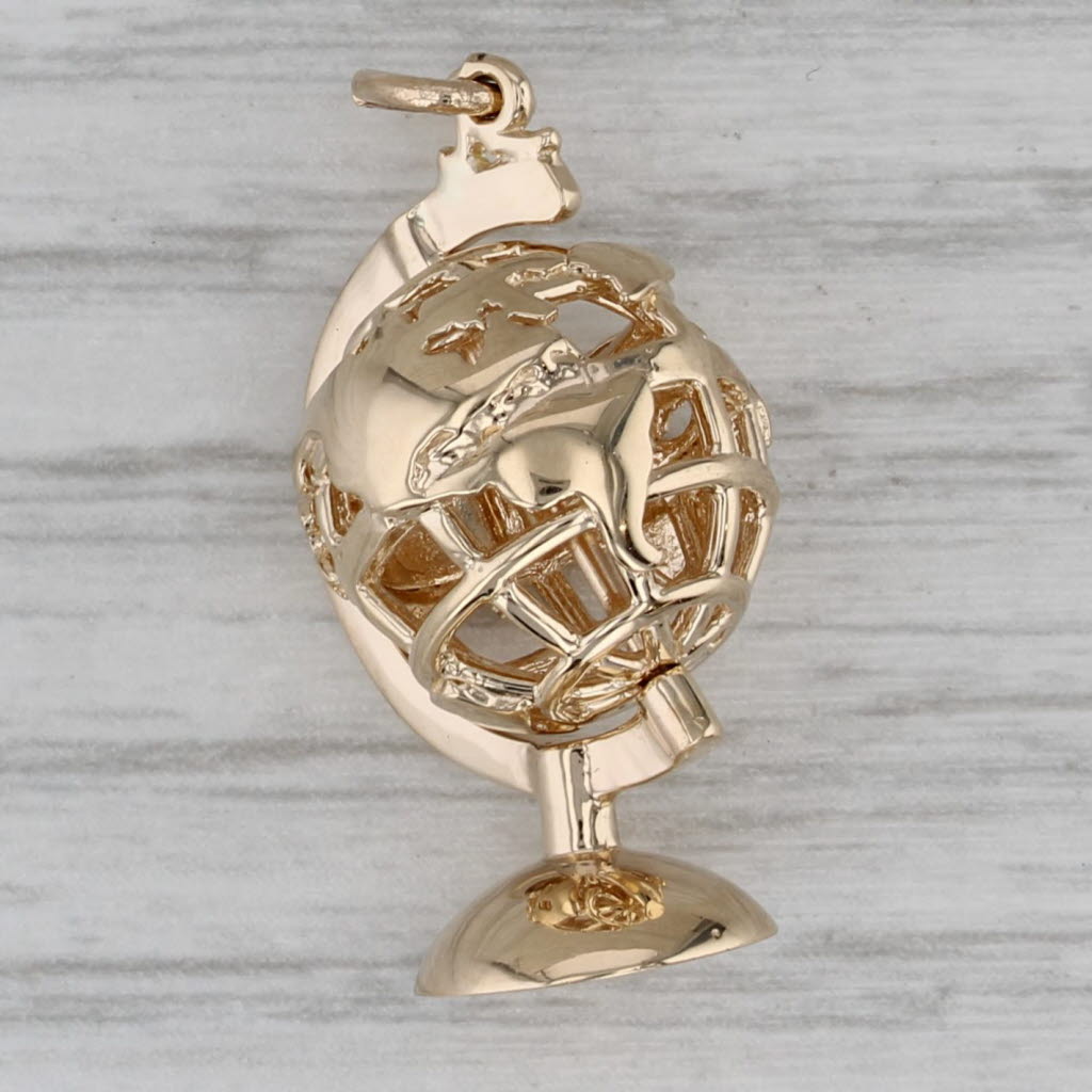 Gray Spinning Globe Charm 14k Yellow Gold Pendant