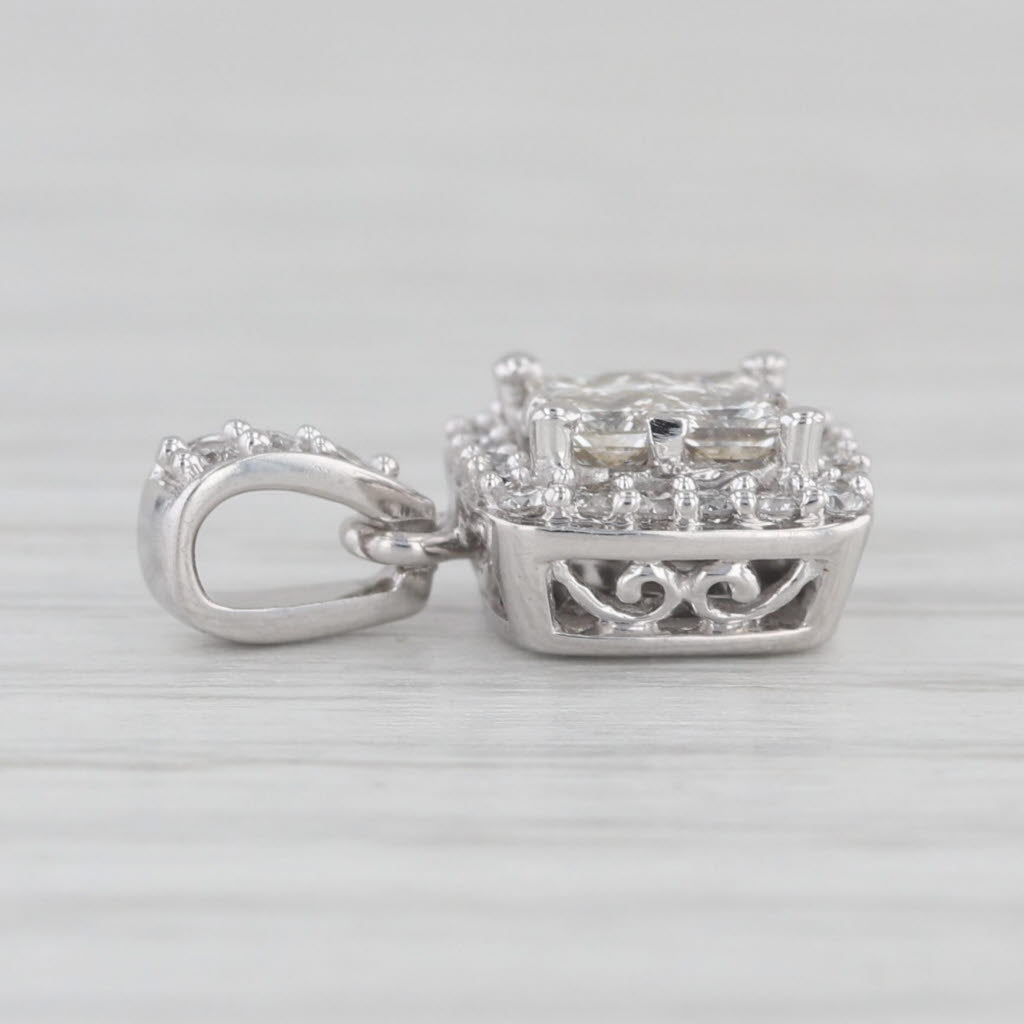 Light Gray 0.50ctw Princess Diamond Halo Pendant 14k White Gold Small Drop