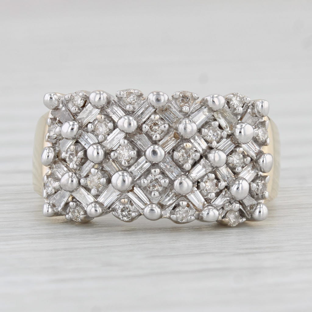 Light Gray 0.90ctw Diamond Cluster Crosshatch Ring 14k Gold Size 9.25