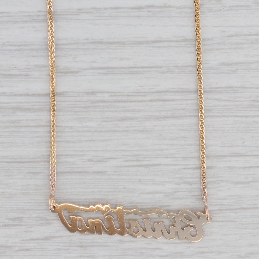 Gray Christina Pendant Necklace 14k Yellow Gold Curb Chain Stationary Name 20"