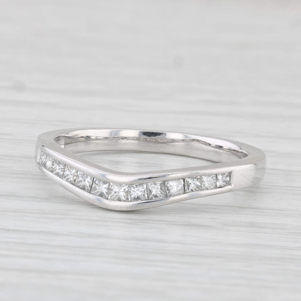 Light Gray 0.60ctw Contoured Diamond Wedding Band 14k White Gold Size 7 Stackable Ring