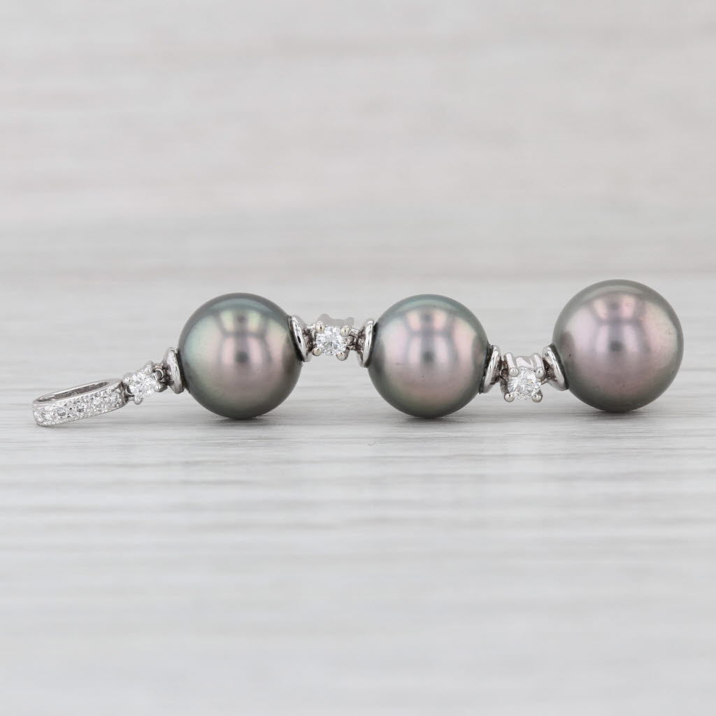 Gray Cultured Pearl 0.13ctw Diamond Pendant 14k White Gold 3-Stone