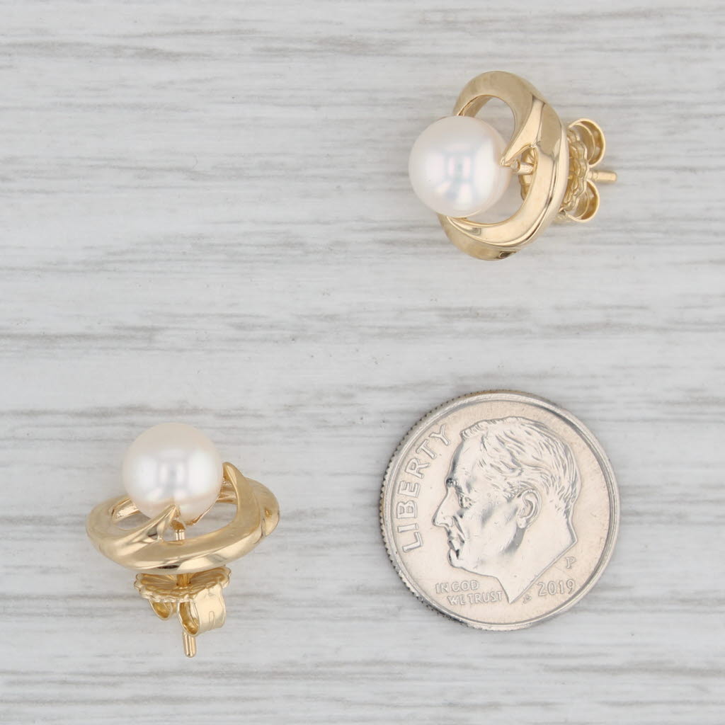 Light Gray Mikimoto Cultured Pearl Stud Earrings 14k Yellow Gold