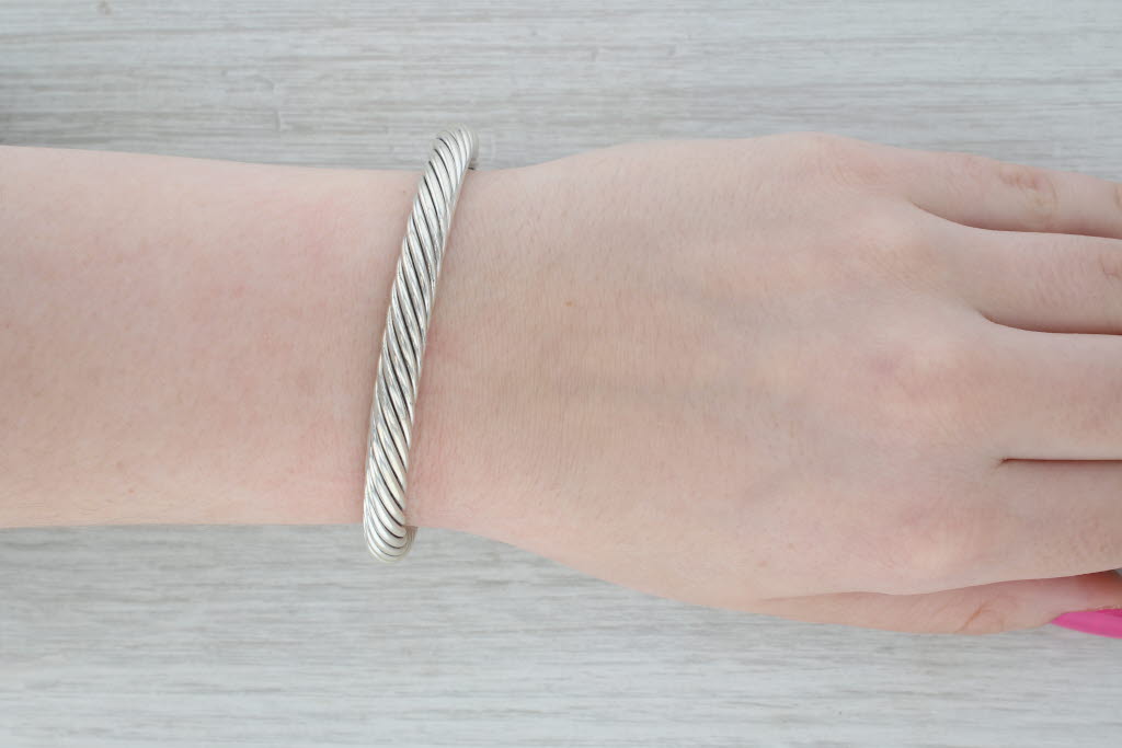 Gray David Yurman Onyx Cable Cuff Bracelet Sterling Silver 18k Gold 7"