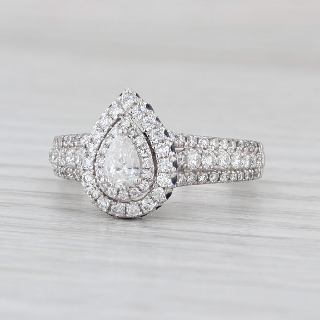Vera Wang Love 1.49ctw Pear Diamond Sapphire Halo Engagement Ring 14k Gold Box
