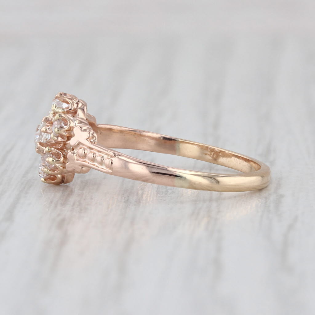 Antique Diamond Flower Ring 10k Rose Yellow Gold Size 7.25 Engagement Cluster