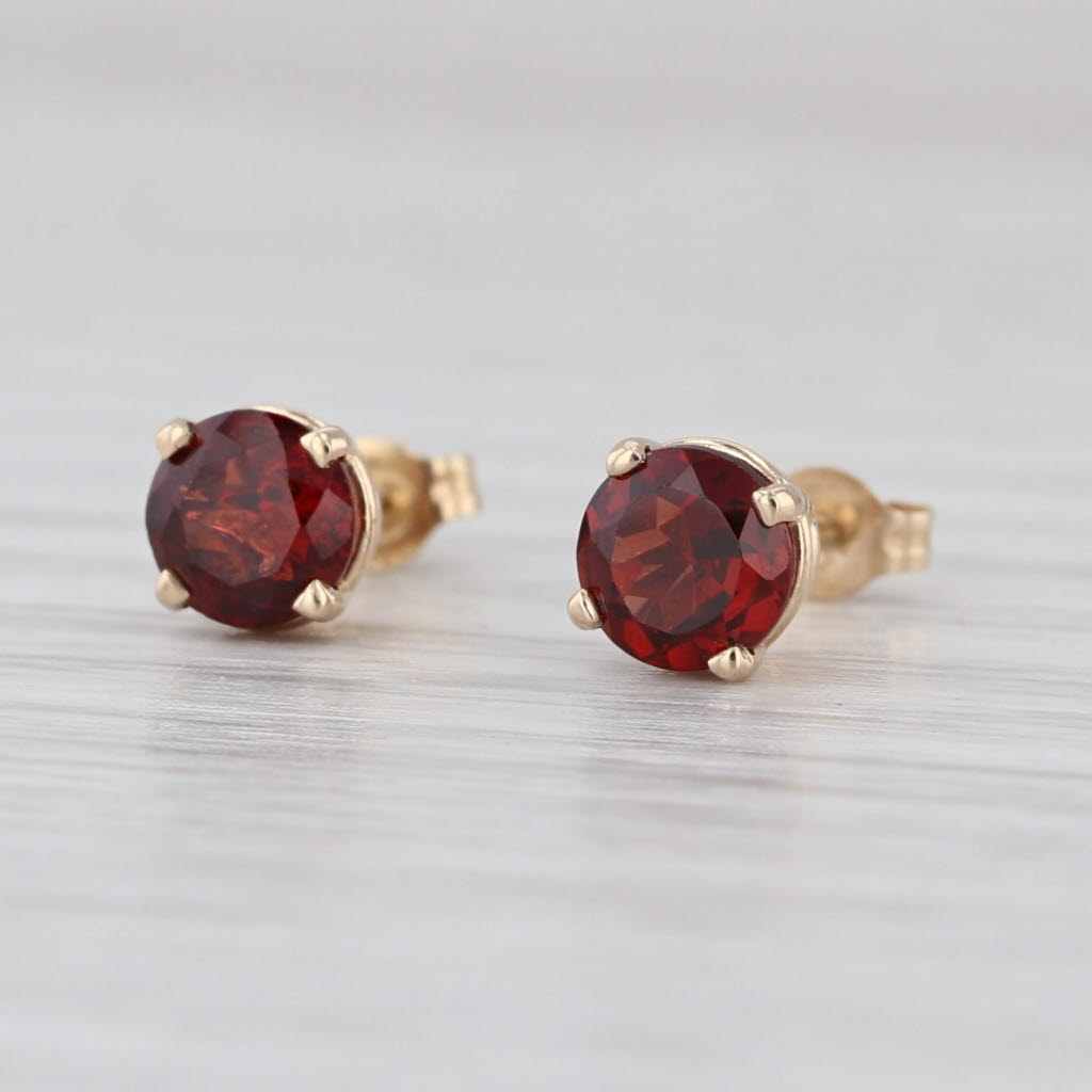 1.24ctw Garnet Stud Earrings 14k Yellow Gold Round Solitaire Studs