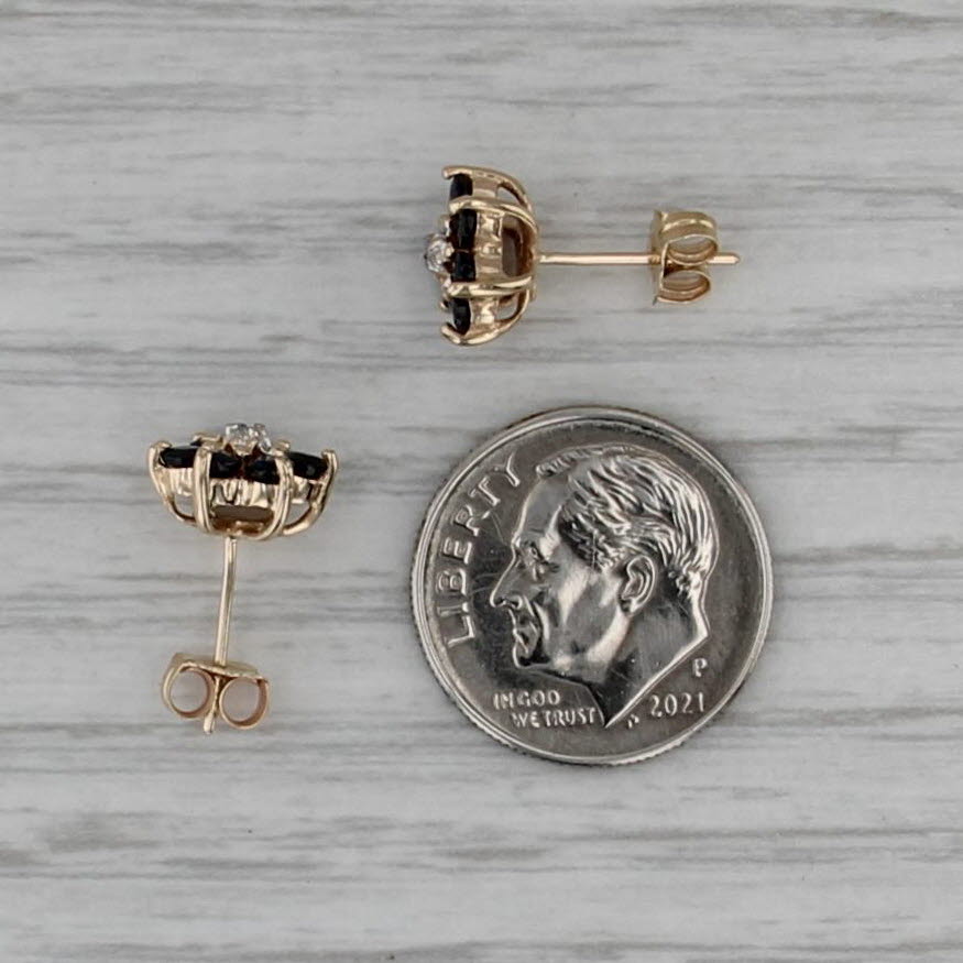 0.60ctw Blue Sapphire Flower Stud Earrings 10k Yellow Gold Floral Studs