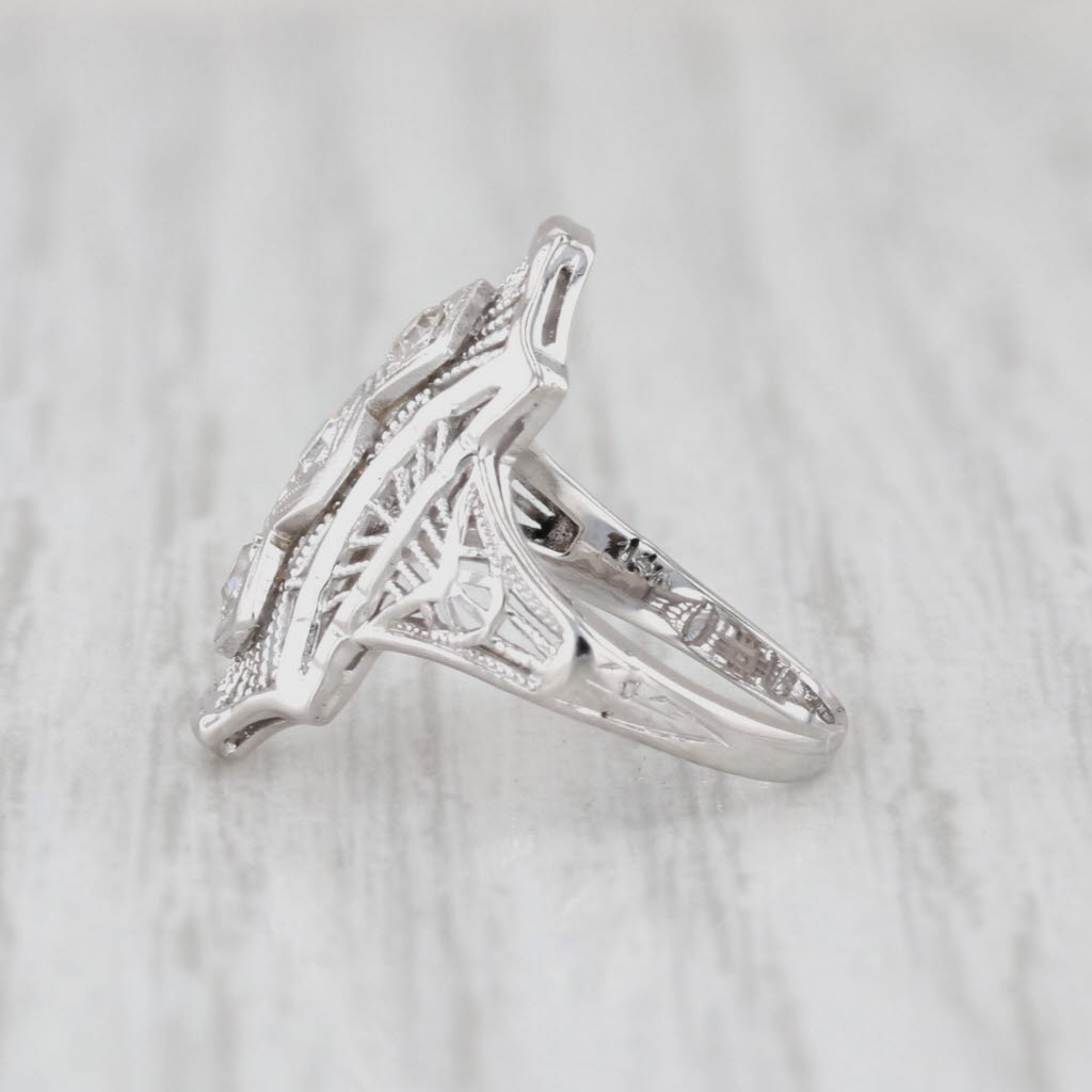 Vintage Diamond 3-Stone Filigree Ring 14k White Gold Small Size 1.25