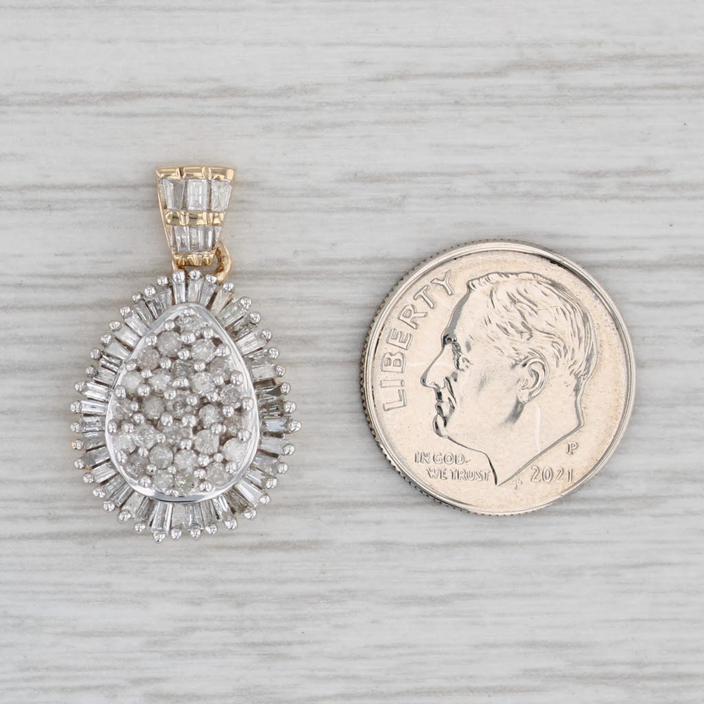 Gray 0.85ctw Diamond Teardrop Cluster Pendant 10k Yellow Gold