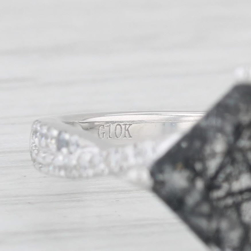 Light Gray 1.80ctw Rutilated Tourmaline Cubic Zirconia Ring 10k White Gold Size 7.25