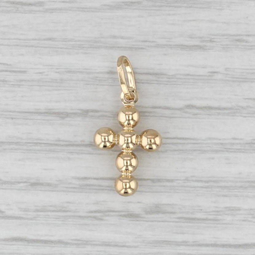 Small Bead Cross Pendant 18k Yellow Gold Drop