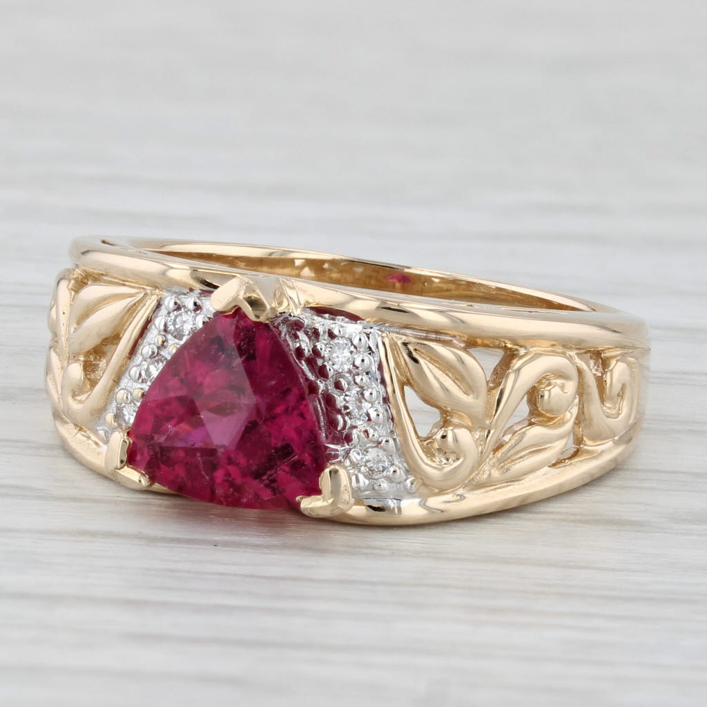 Light Gray 2.02ctw Rubellite Tourmaline Diamond Ring 14k Yellow Gold Size 10 Floral Band