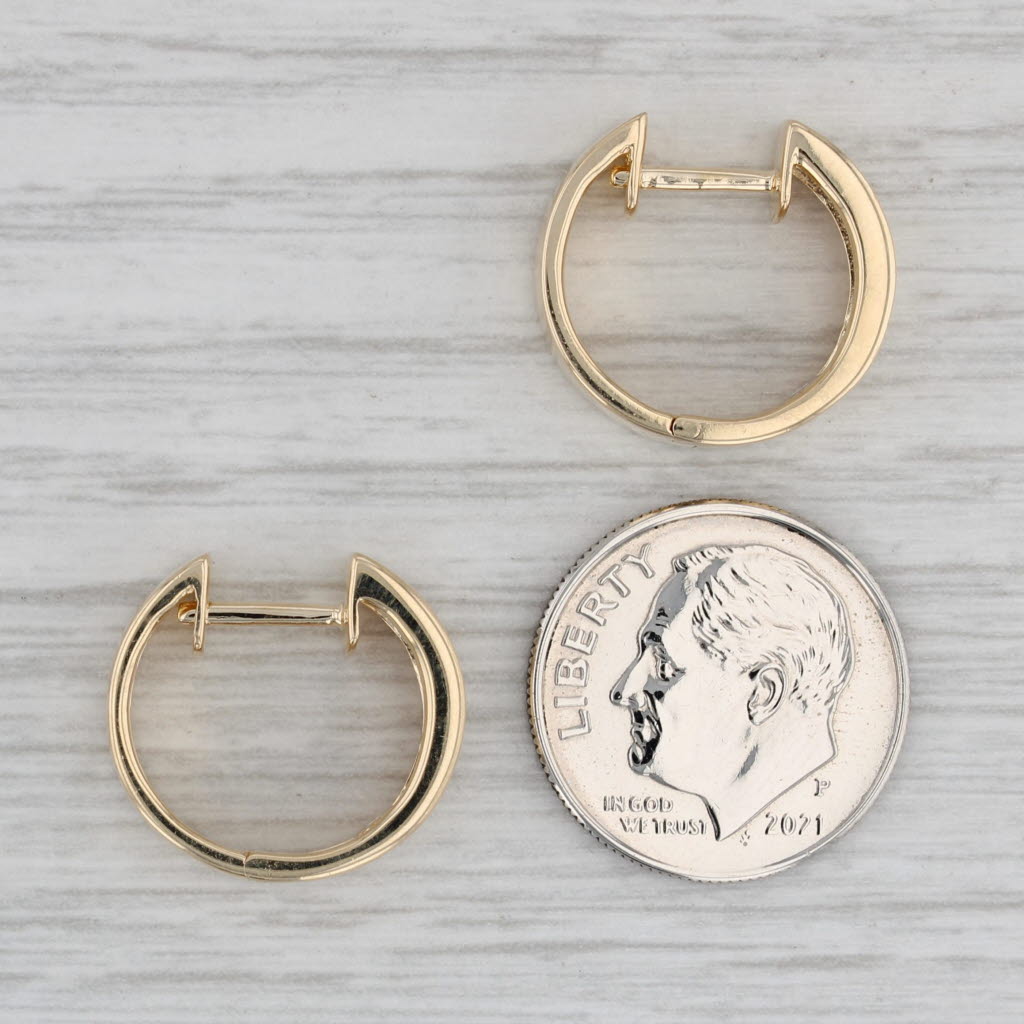 Gray 0.12ctw Diamond Accented Hoop Huggie Earrings 14k Yellow Gold Hinged Snap Top