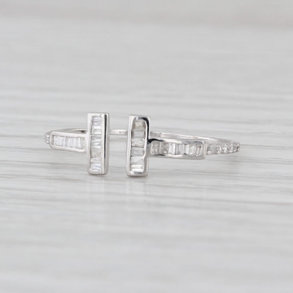 0.15ctw Diamond Open Top T Ring 18k White Gold Size 6.5 Adjustable