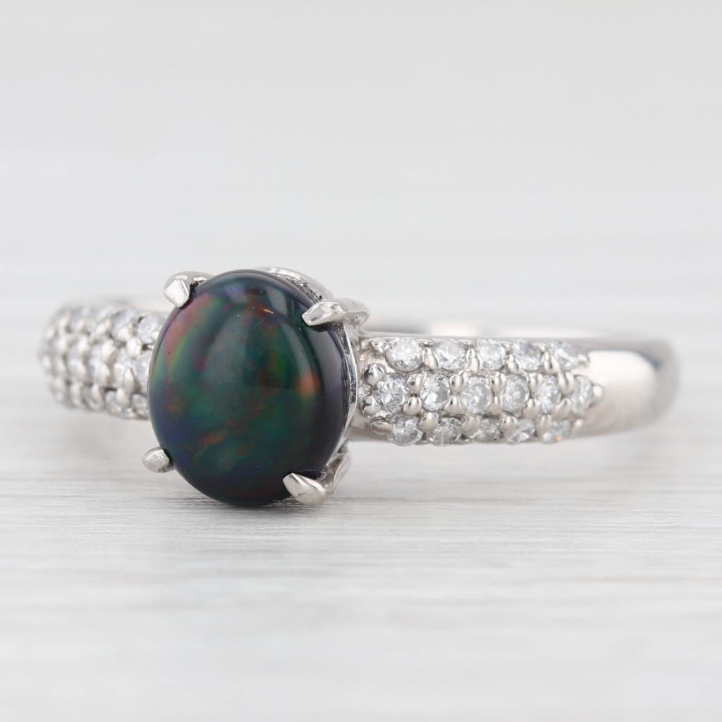 Light Gray Black Opal Oval Cabochon 0.25ctw Diamond Ring 900 Platinum Size 8