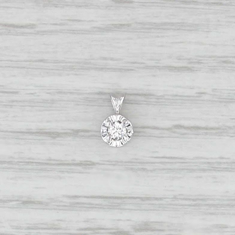 0.13ct Round Diamond Solitaire Pendant 14k White Gold Small Drop