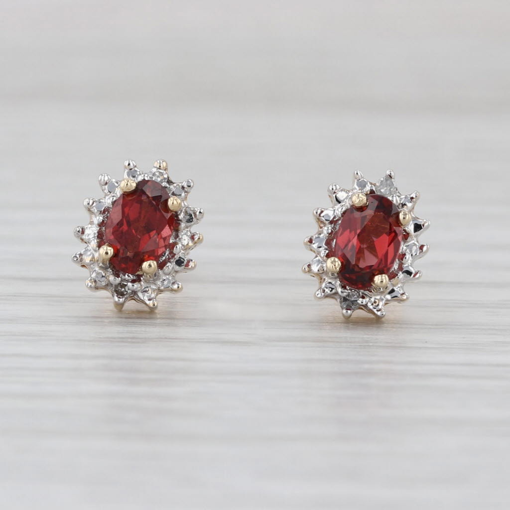 1.12ctw Garnet Diamond Halo Stud Earrings 14k Yellow Gold Studs