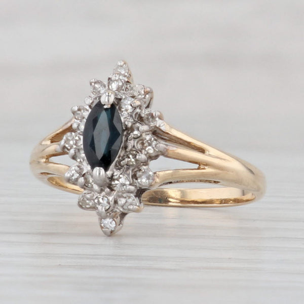 Light Gray 0.35ctw Marquise Blue Sapphire Diamond Halo Ring 10k Yellow Gold Size 6.5