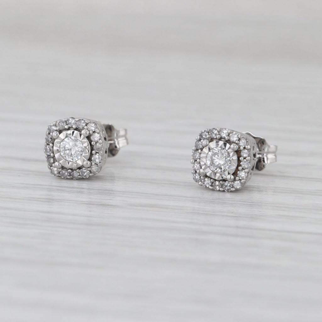 0.20ctw Diamond Halo Stud Earrings 10k White Gold Round Studs